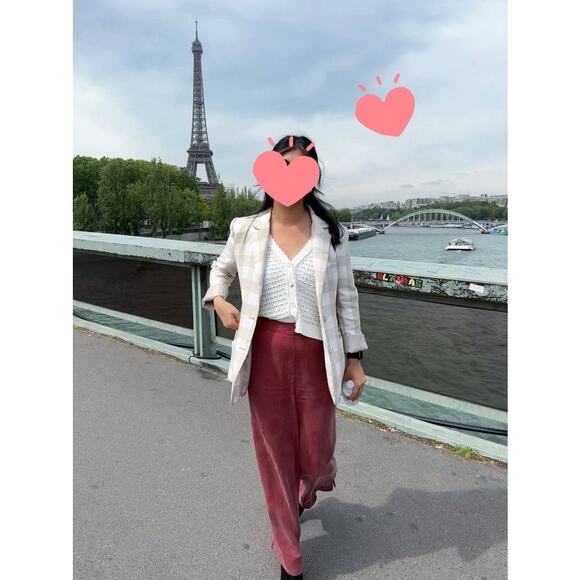 ENGLISH FACTORY Tan Gingham Print Oversized  Front Button Blazer Size Small - Picture 12 of 12